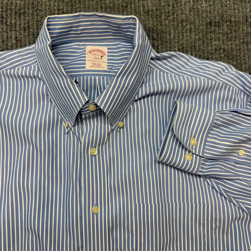 Brooks Brothers 346 Non-Iron Dress Shirt Mens 18 36/37 Blue Stripe Regular